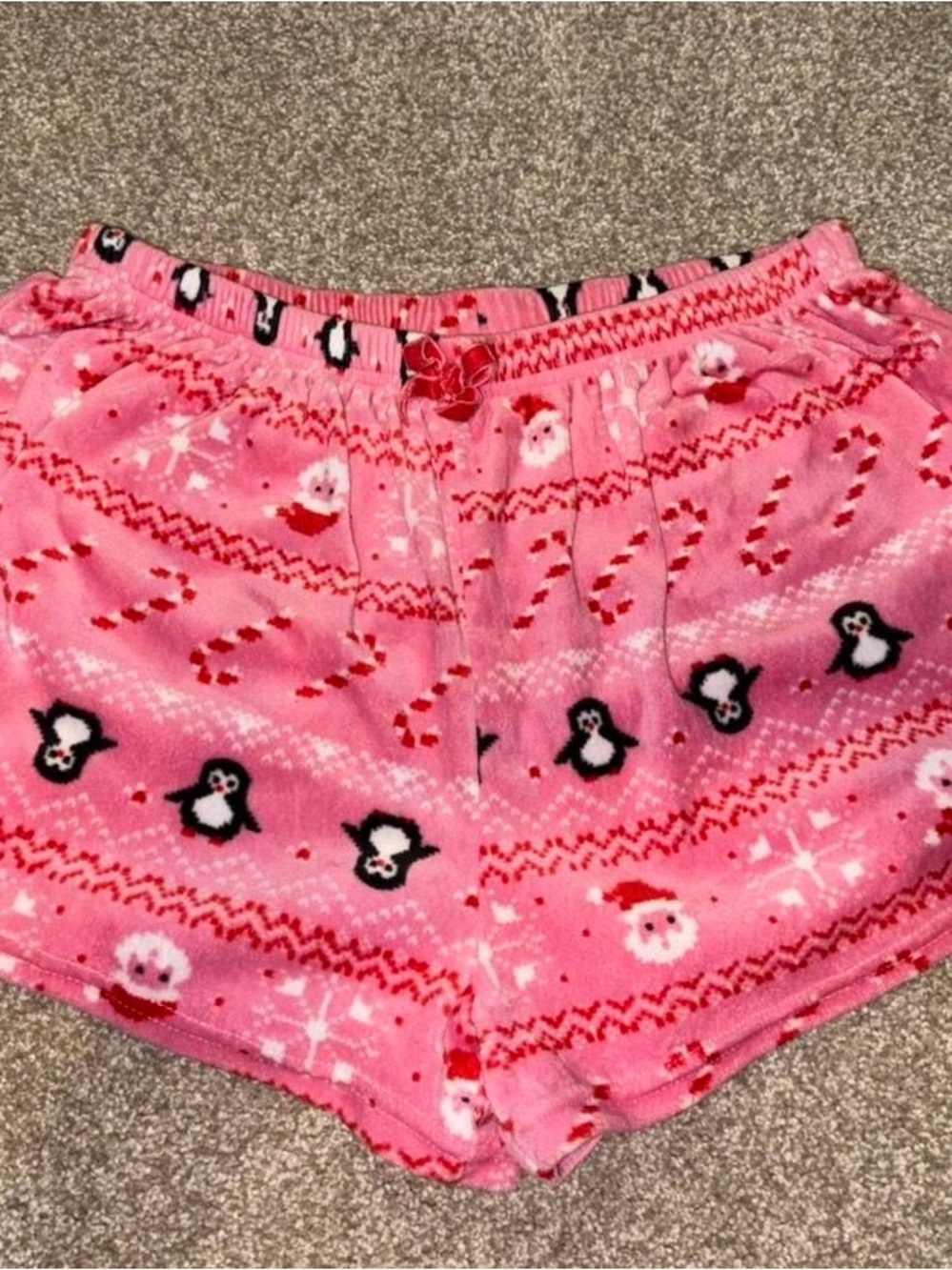 Pink Holiday Penguin & Santa Fleece Shorts
